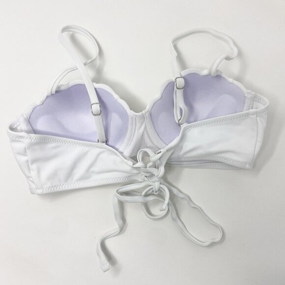 White 2-Piece Bikini High Waisted Scalloped Trim Balconette Push Up Top NWOT - Picture 6 of 13